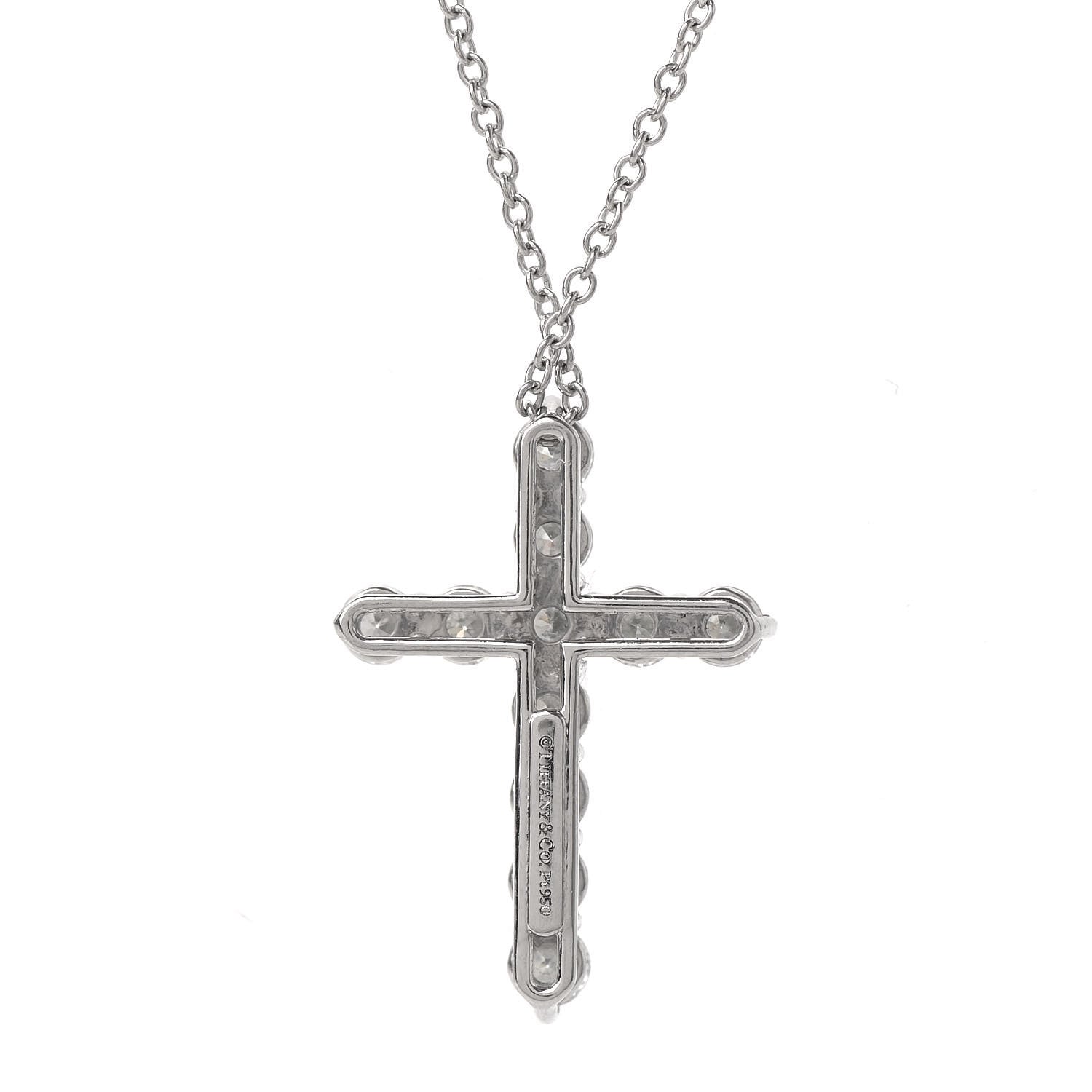 Tiffany Platinum Diamond Medium Cross Pendant Necklace 6 of 6
