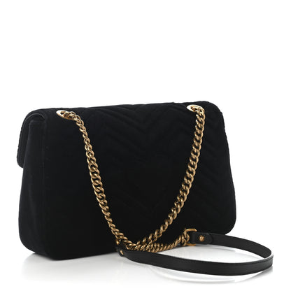 Gucci Velvet Matelasse Medium GG Marmont Shoulder Bag Black 3 of 9