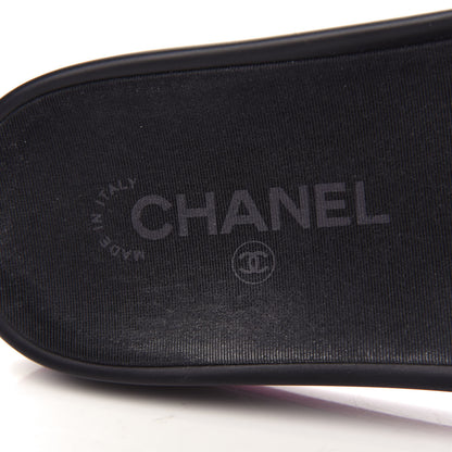 Chanel Tweed Grosgrain Camellia CC Flat Mules 37 Black Pink 8 of 11