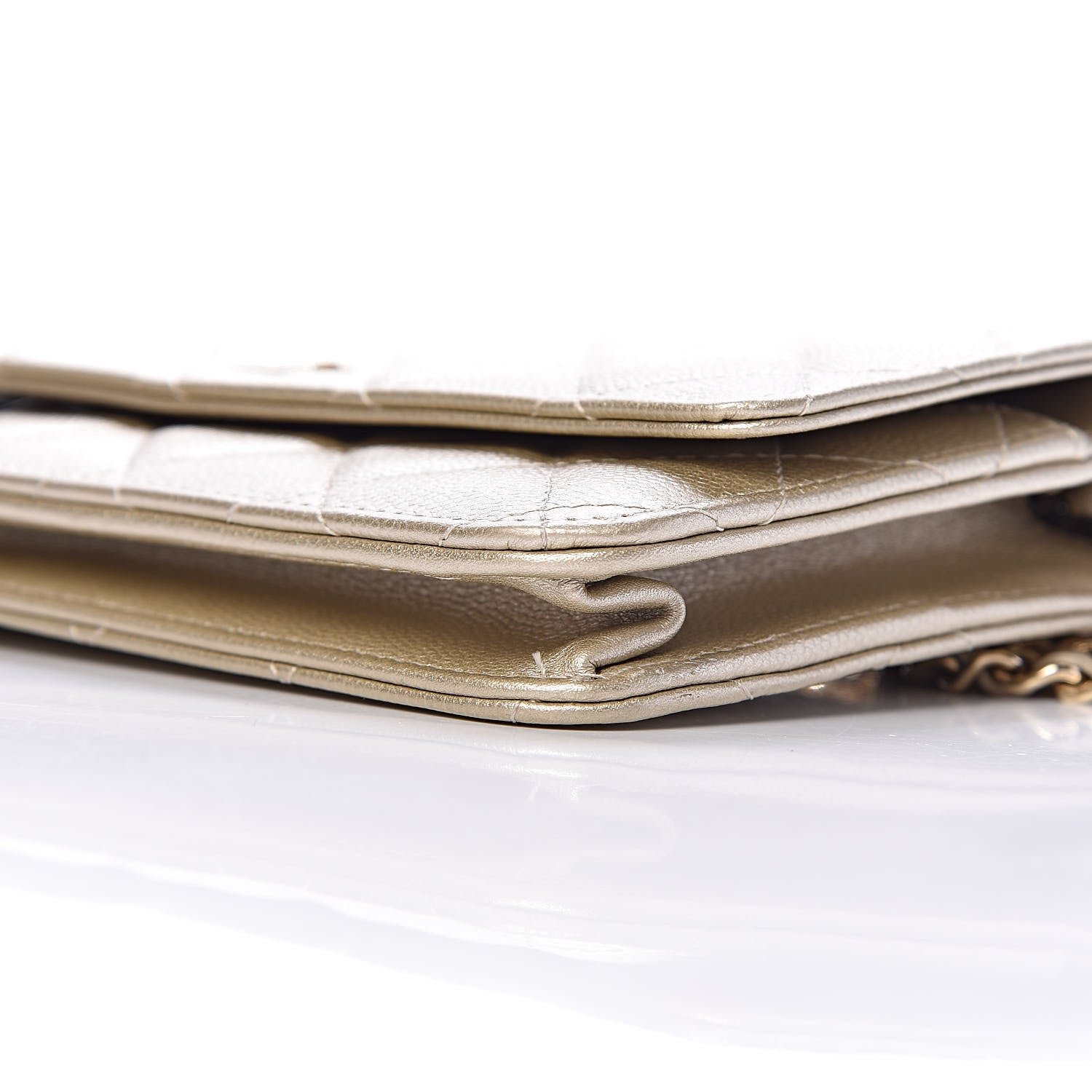 Chanel Pearly Caviar Quilted Wallet On Chain WOC Light Gold 10 of 12