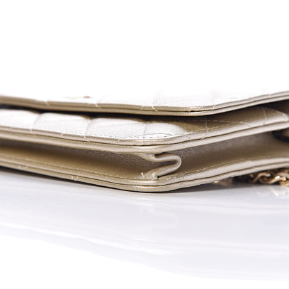 Chanel Pearly Caviar Quilted Wallet On Chain WOC Light Gold 10 of 12