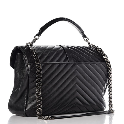 Saint Laurent Sheepskin Matelasse Chevron Monogram Large College Satchel Black 3 of 8