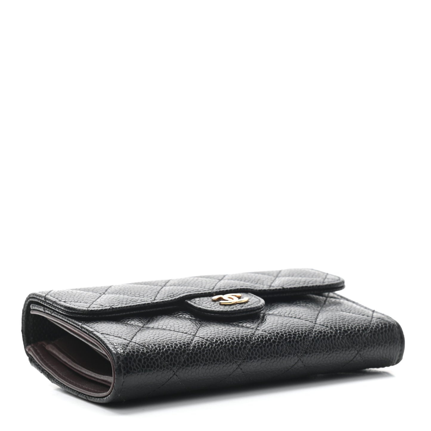 Caviar Quilted Small Flap Wallet Black