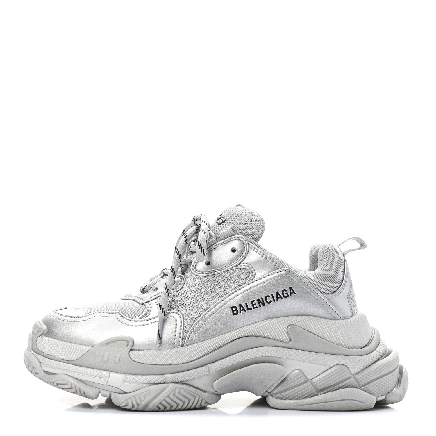 Balenciaga Metallic Fabric Mesh Womens Triple S Sneakers 37 Silver 1 of 10