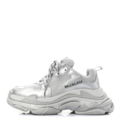 Balenciaga Metallic Fabric Mesh Womens Triple S Sneakers 37 Silver 1 of 10