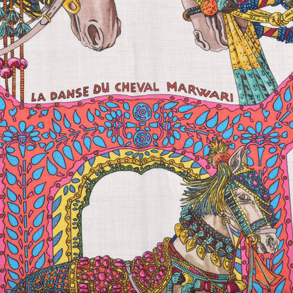 Hermes Cashmere Silk La Danse Du Cheval Shawl 140 Naturel Rose Vert 2 of 8