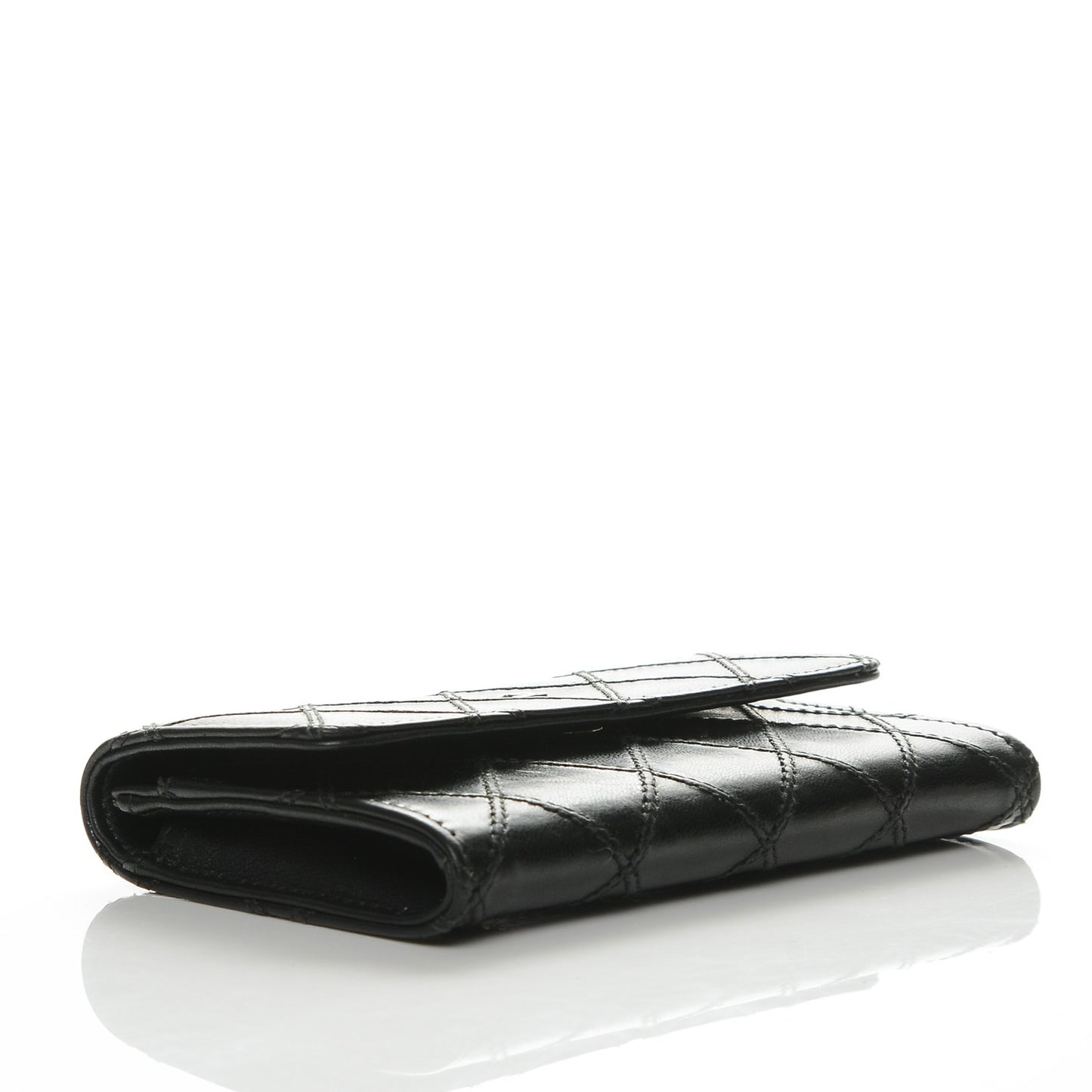 Calfskin Diamond Stitched Card Holder Wallet Black