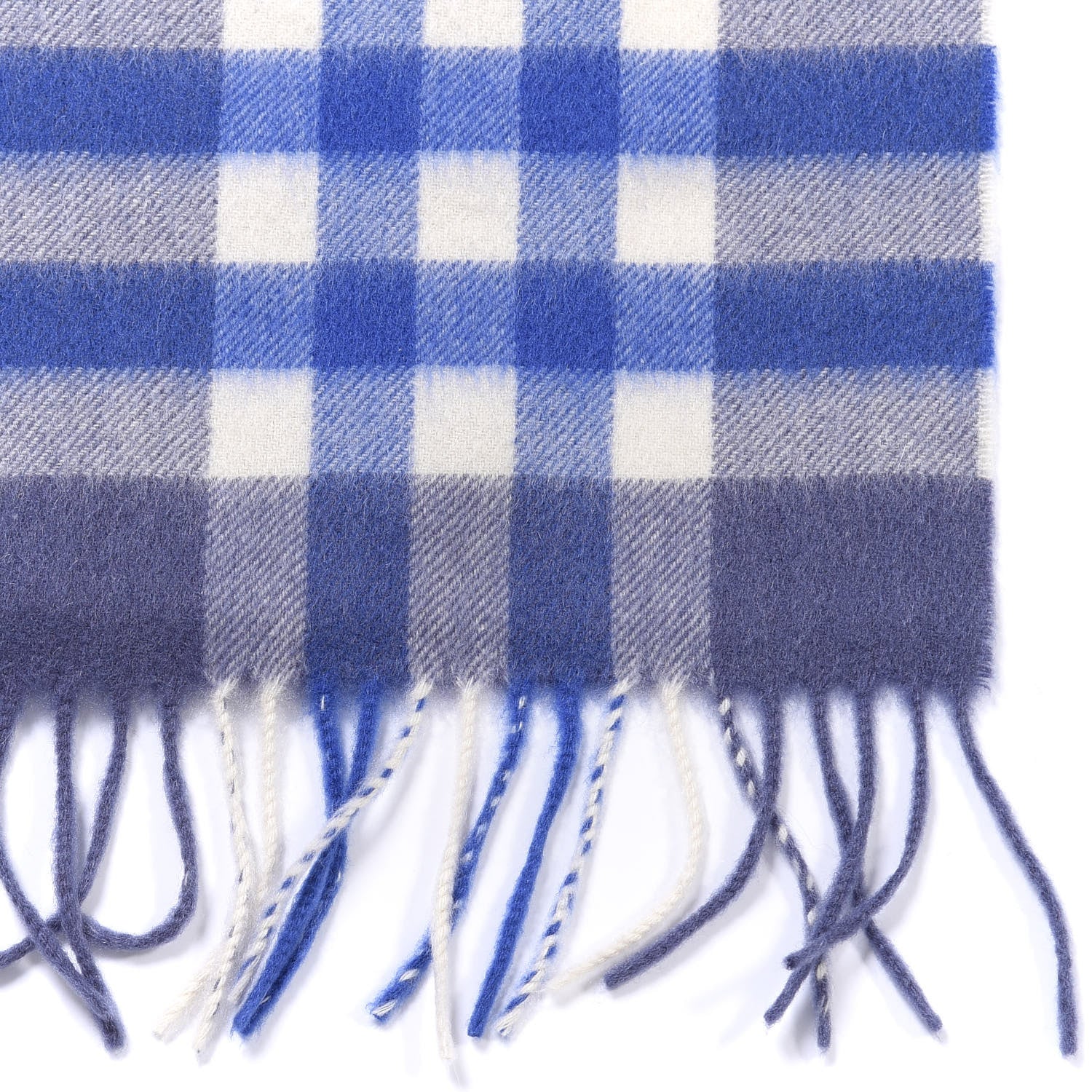 Burberry Cashmere Giant Check Fringe Scarf Blue 3 of 4