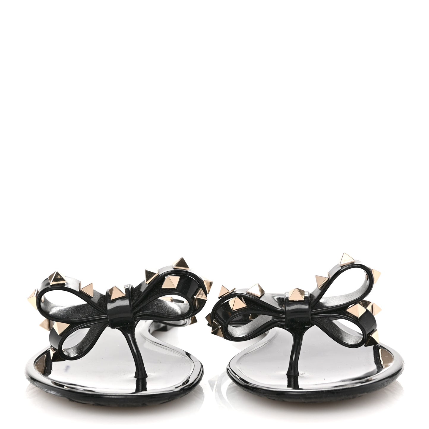 PVC Jelly Rockstud Bow Thong Sandals 37 Black