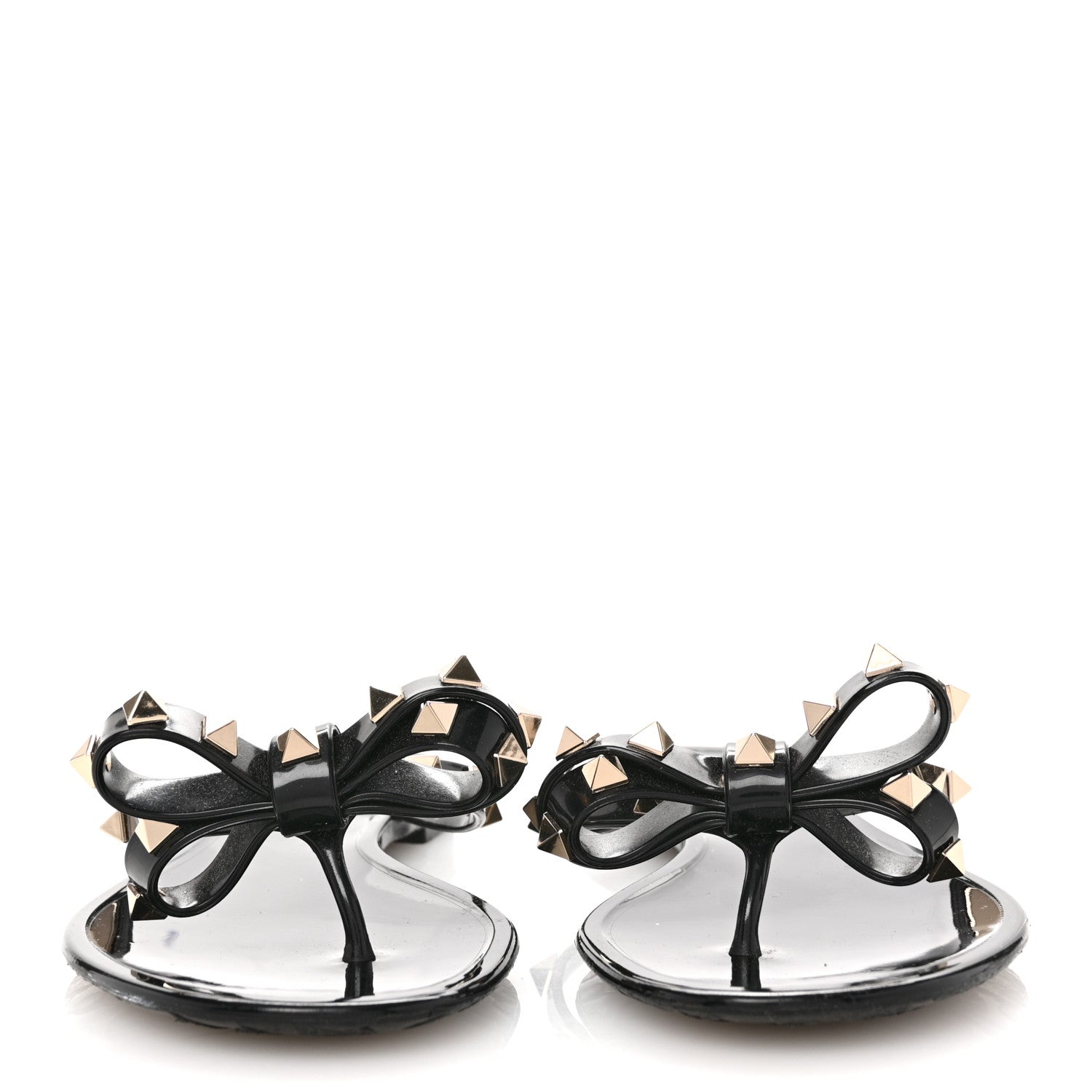 Valentino Garavani PVC Jelly Rockstud Bow Thong Sandals 37 Black 3 of 8