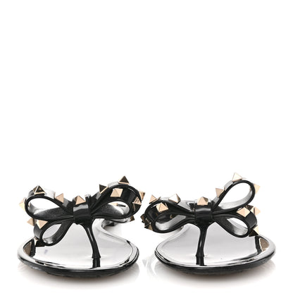 Valentino Garavani PVC Jelly Rockstud Bow Thong Sandals 37 Black 3 of 8