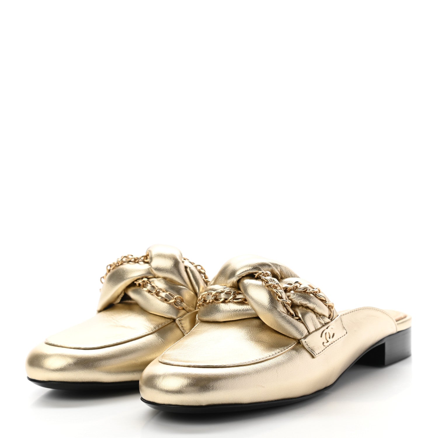 Chanel Metallic Lambskin Chain Braided Mules 40.5 Light Gold 3 of 16