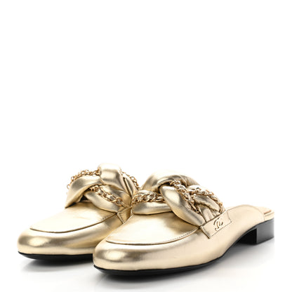Chanel Metallic Lambskin Chain Braided Mules 40.5 Light Gold 3 of 16