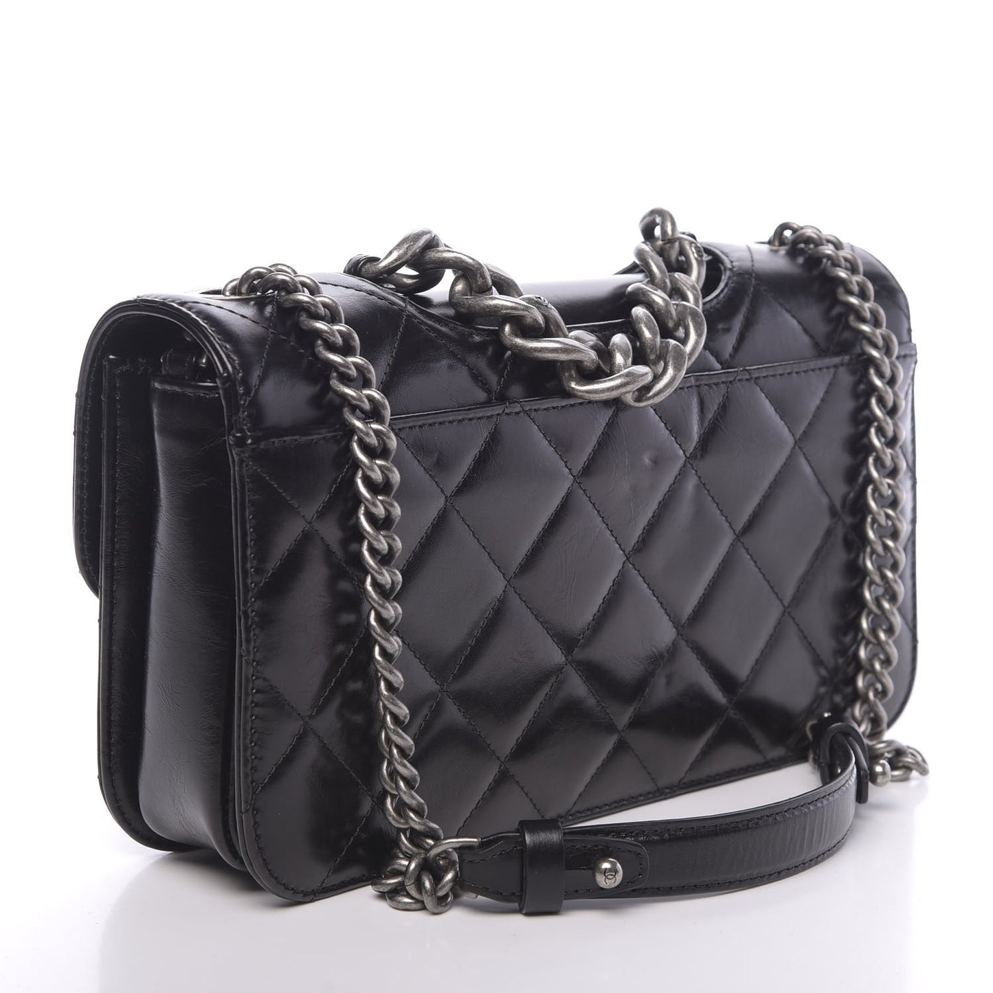 Glazed Calfskin Quilted Medium Perfect Edge Flap Black