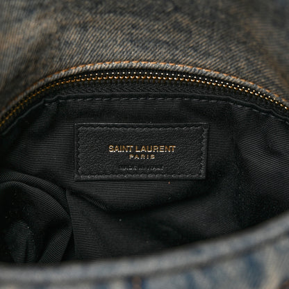 Saint Laurent Denim Quilted Toy Loulou Puffer Monogram Chain Satchel Blue Black 6 of 8