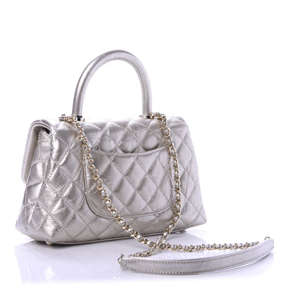 Chanel Metallic Aged Calfskin Quilted Mini Coco Handle Flap Silver 3 of 9