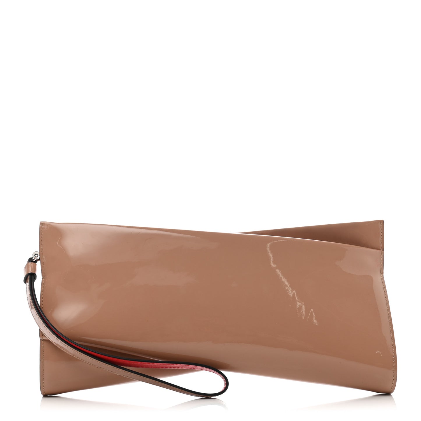 Patent Loubi Twist Zip Clutch Bag Nude