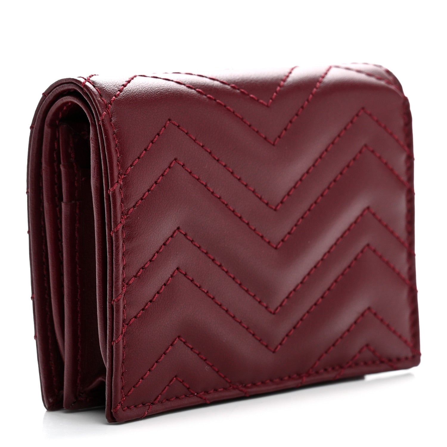 Gucci Calfskin Matelasse GG Marmont Card Case Wallet Rosso Ancora 3 of 8