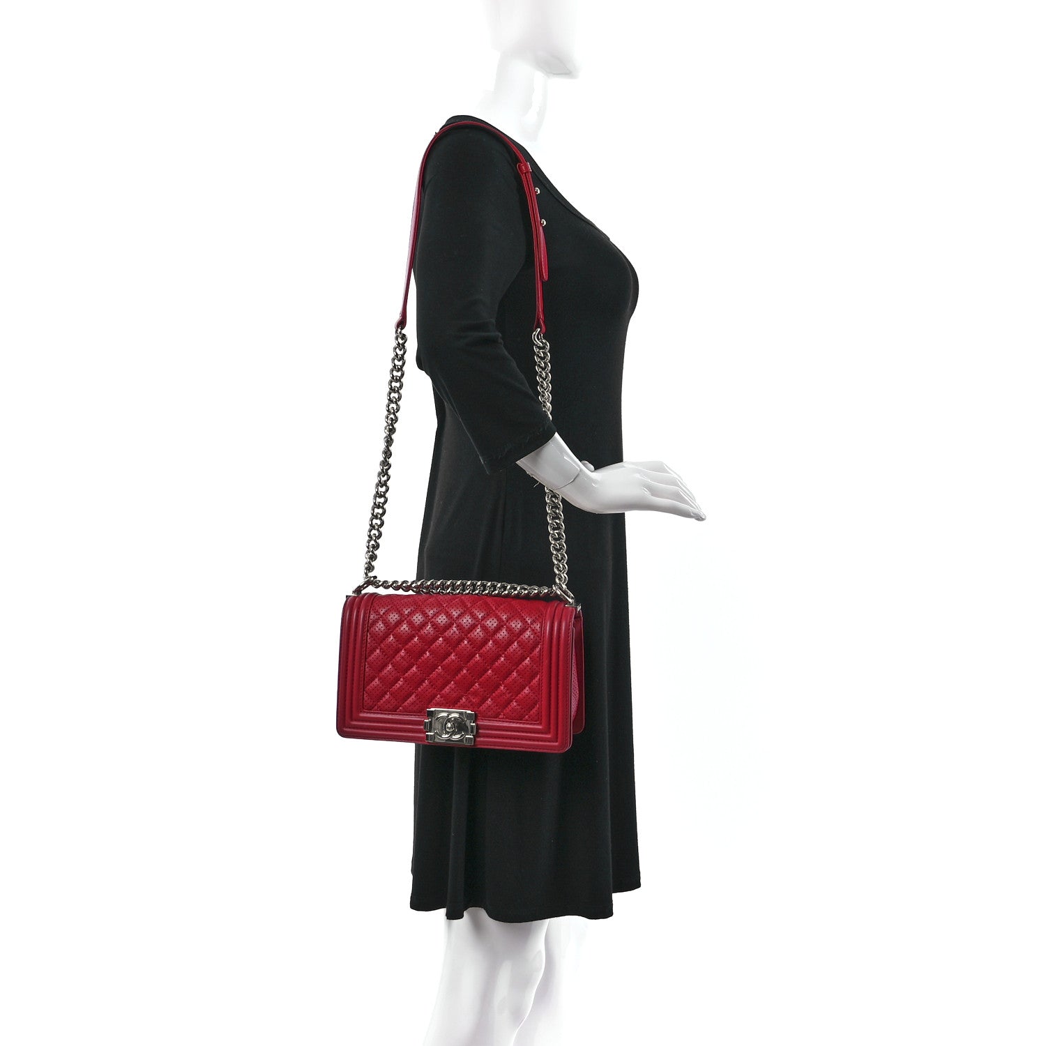 Chanel Perforated Lambskin Quilted Medium Boy Flap Red 2 of 12