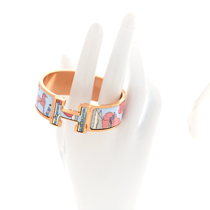 Hermes Enamel Printed Wide Cosmographia Universalis Clic Clac H Bracelet PM Album De Soie 2 of 4