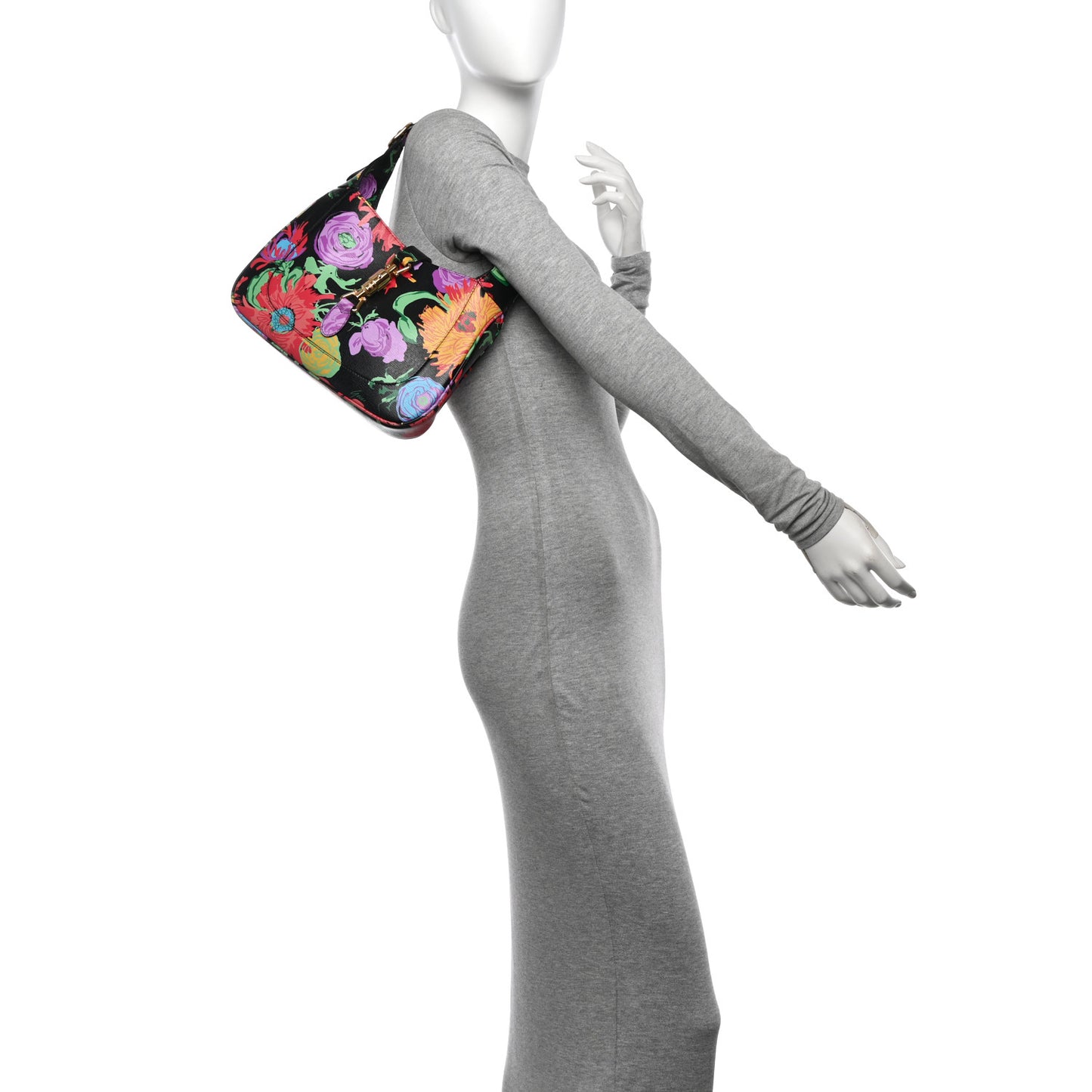 X KEN SCOTT New Shangai Calfskin Jenny Floral Print Small Jackie 1961 Hobo Black Pink