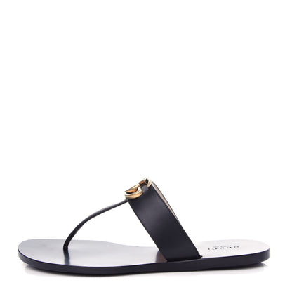 Gucci Calfskin GG Marmont Thong Sandals 37 Black 1 of 10