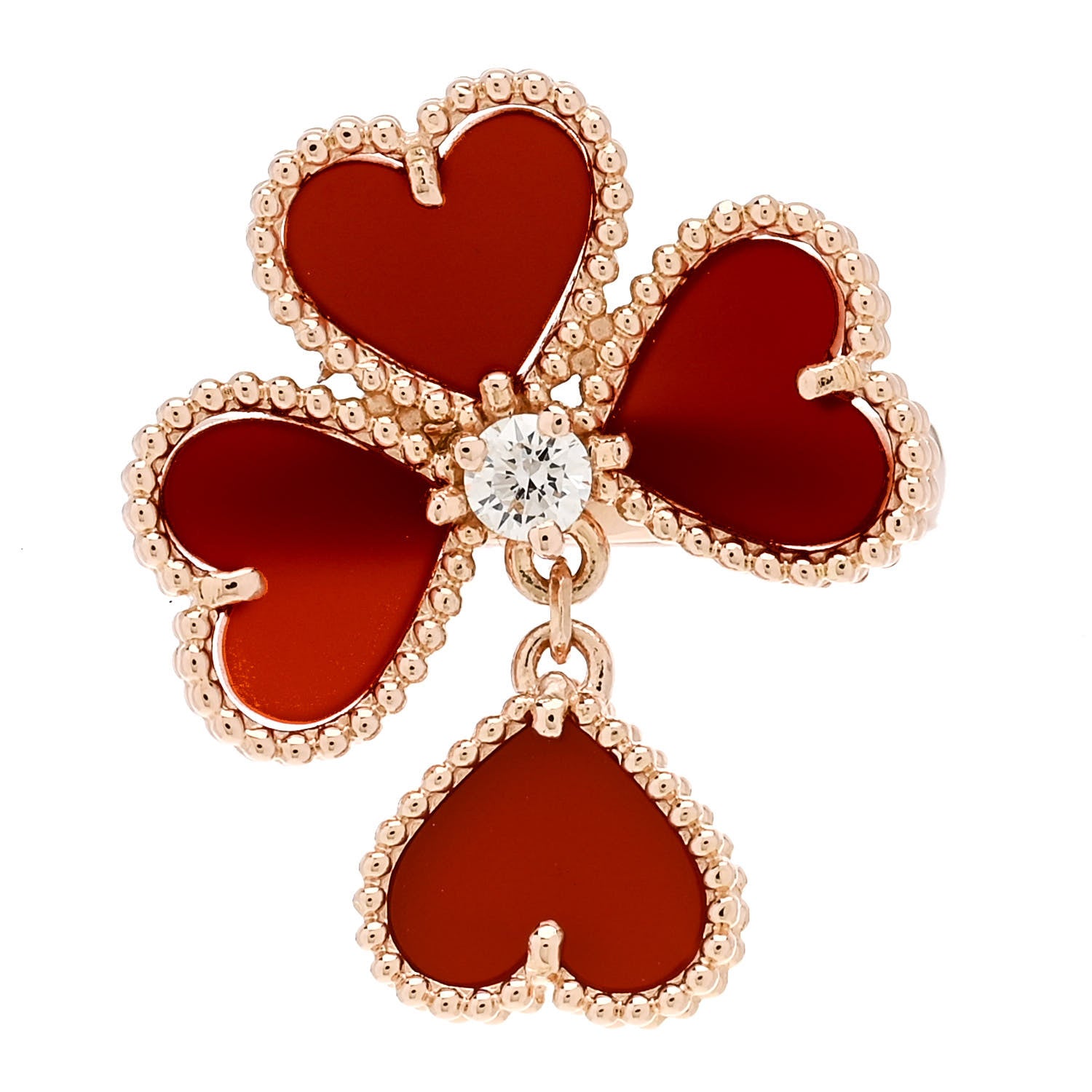 Van Cleef & Arpels 18K Rose Gold Diamond Carnelian Sweet Alhambra Effeuillage Ring 48 4.5 1 of 4