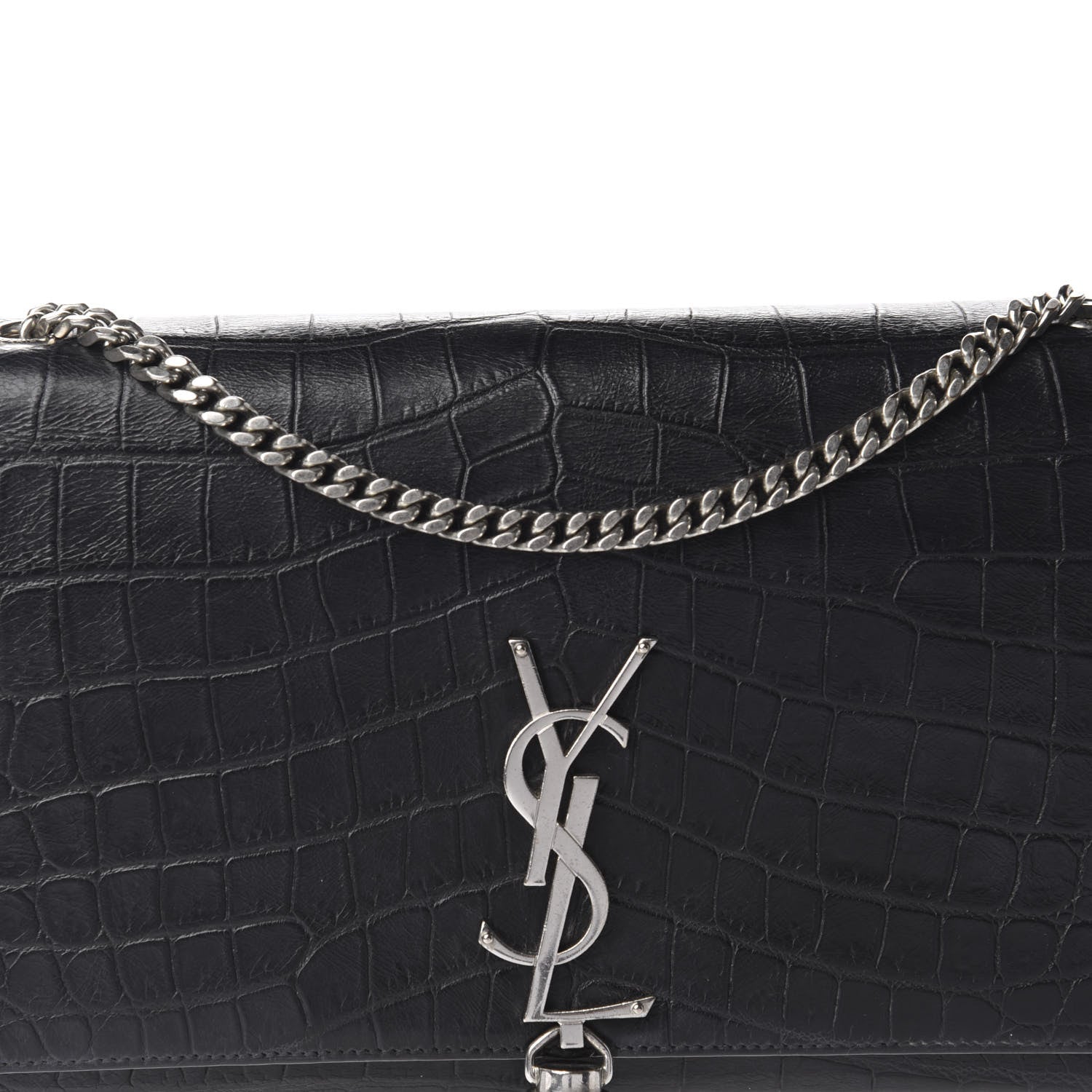 Saint Laurent Calfskin Crocodile Embossed Medium Classic Monogram Kate Tassel Satchel Black 11 of 11