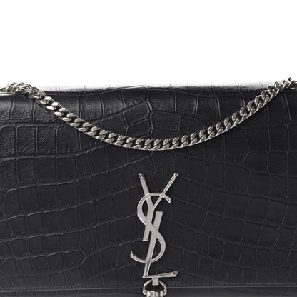 Saint Laurent Calfskin Crocodile Embossed Medium Classic Monogram Kate Tassel Satchel Black 11 of 11