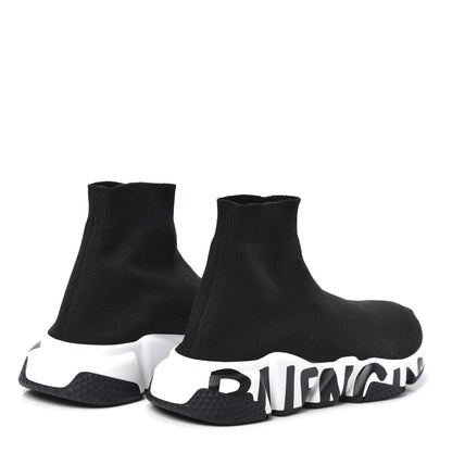 Balenciaga Neoprene Knit Womens Speed Graffiti Sneakers 38 Black White 4 of 6