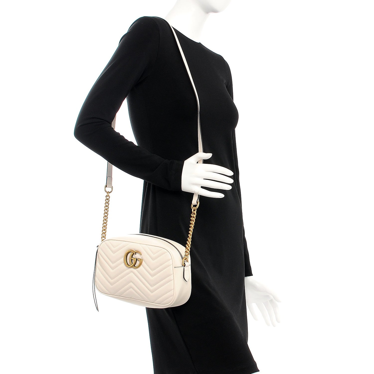 Gucci Calfskin Matelasse Small GG Marmont Chain Shoulder Bag White 2 of 7