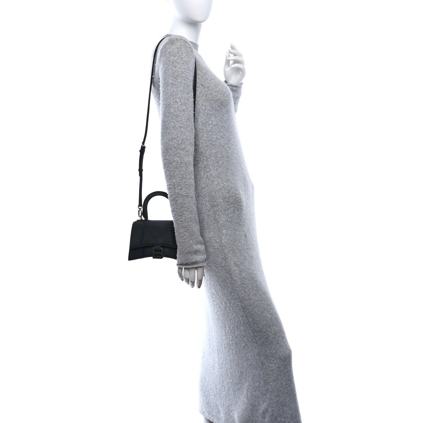 Glitter Fabric Hourglass Top Handle Bag XS Black
