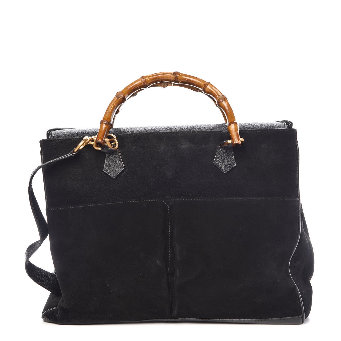 Suede Bamboo Top Handle Bag Black