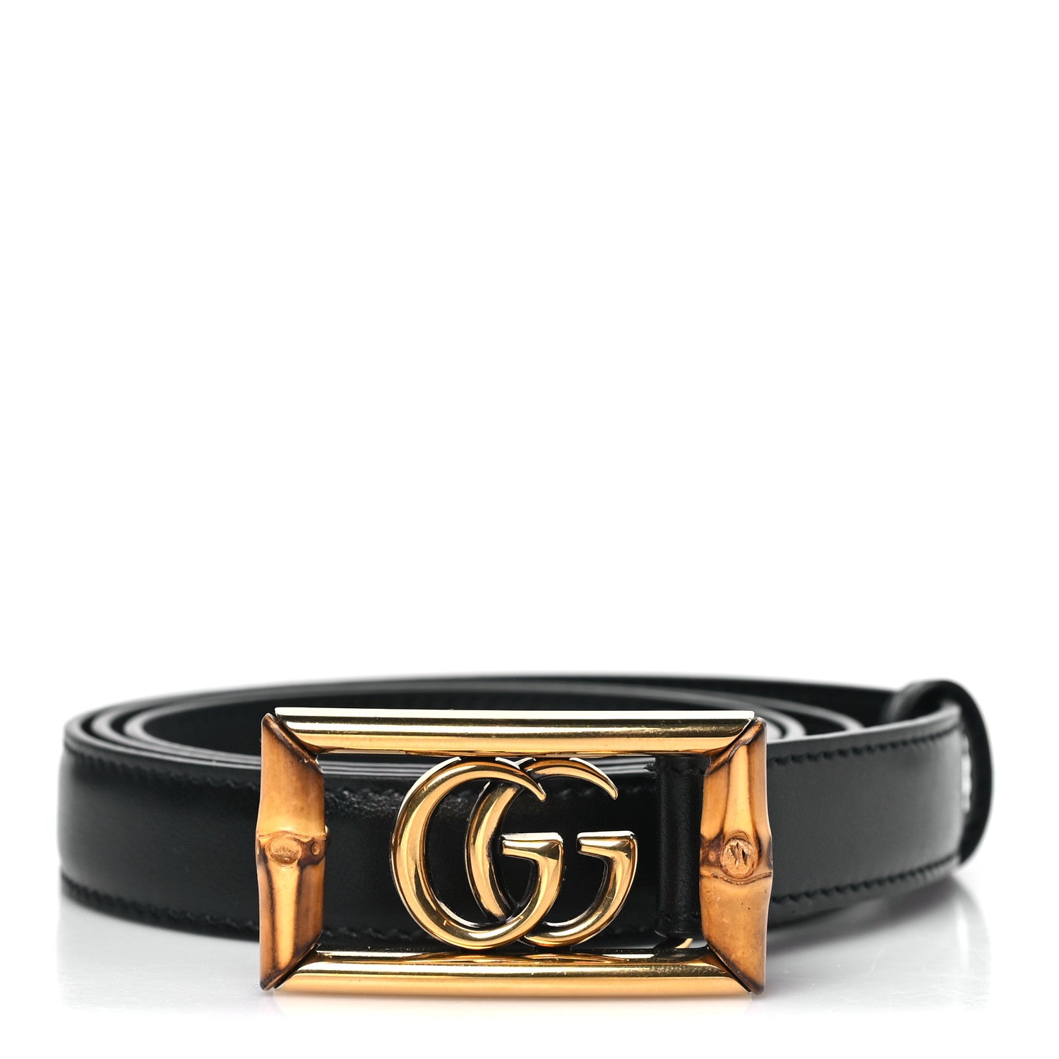 Gucci Calfskin Bamboo Double GG Buckle 20mm Belt 90 36 Black 1 of 6