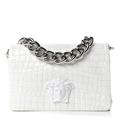 Versace Croc Stamped Patent Palazzo Sultan Shoulder Bag White 1 of 10