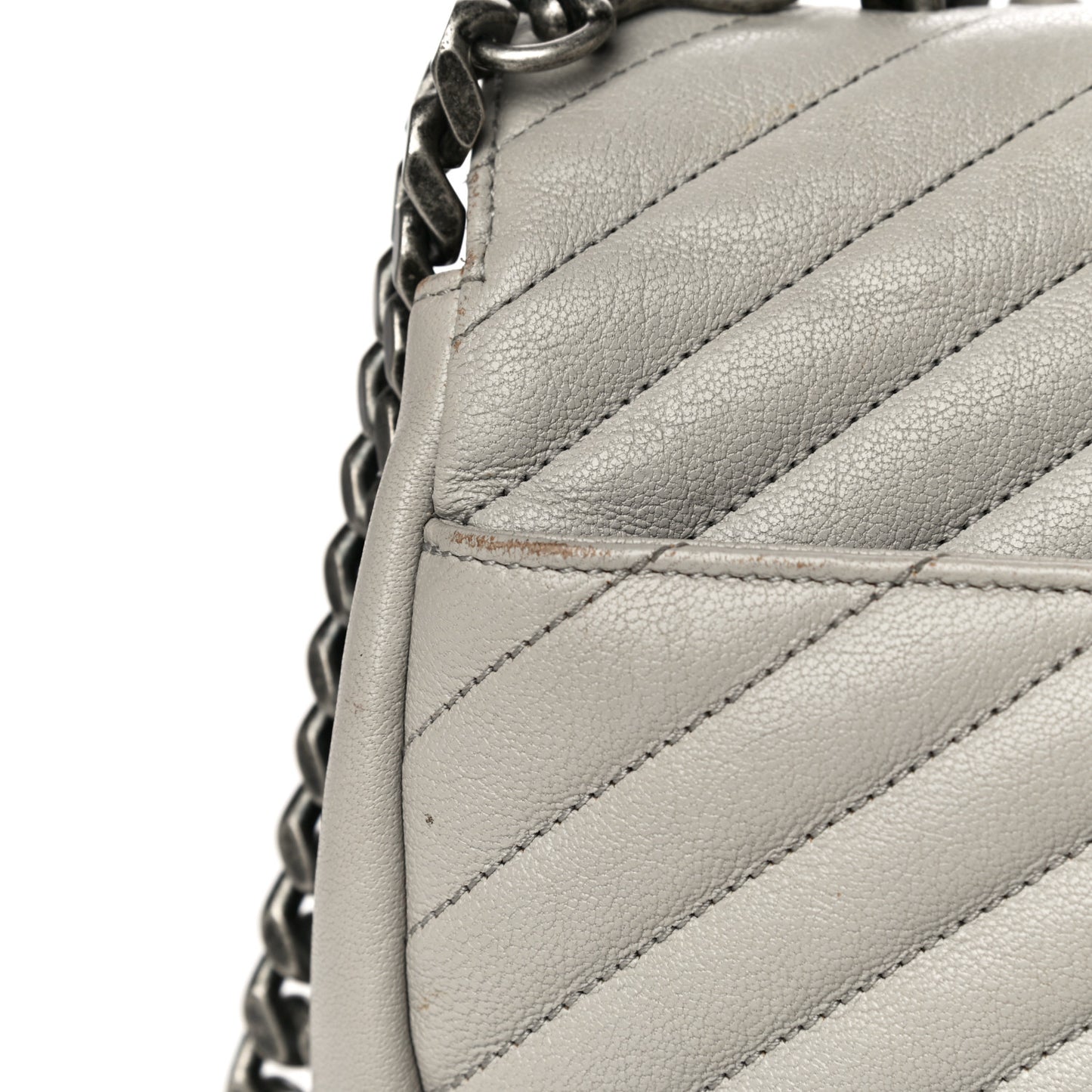 Sheepskin Matelasse Large Monogram College Satchel Light Grey