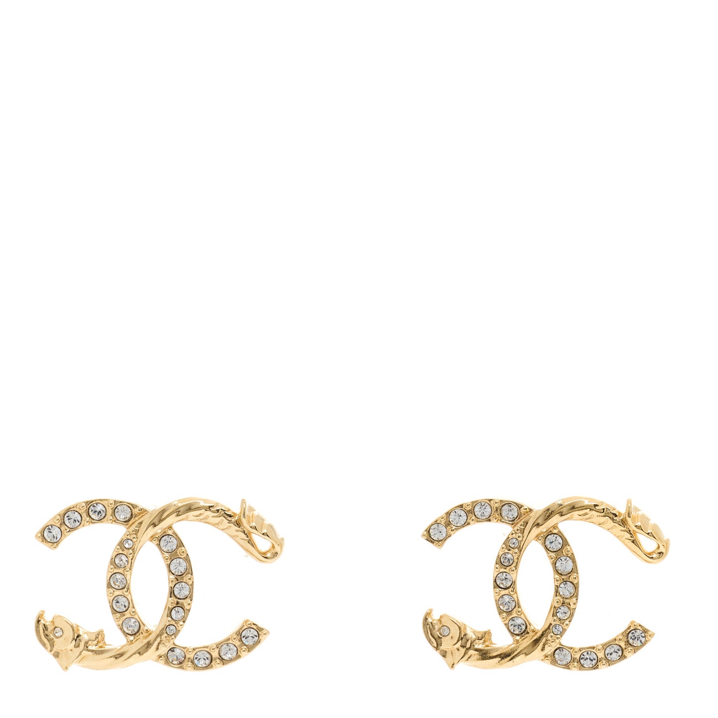 Textured Metal Crystal CC Dragon Earrings Gold
