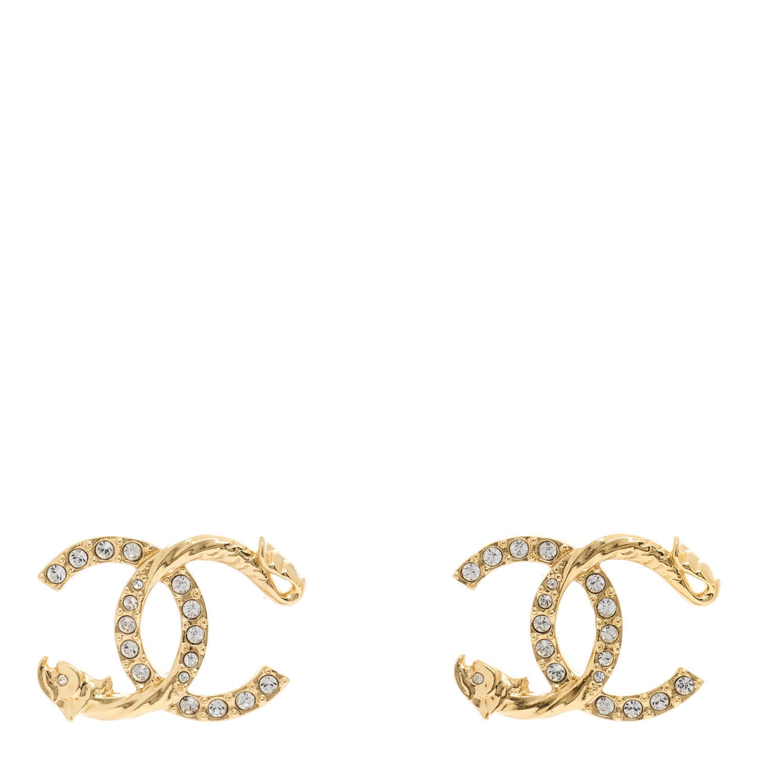 Chanel Textured Metal Crystal CC Dragon Earrings Gold 1 of 5