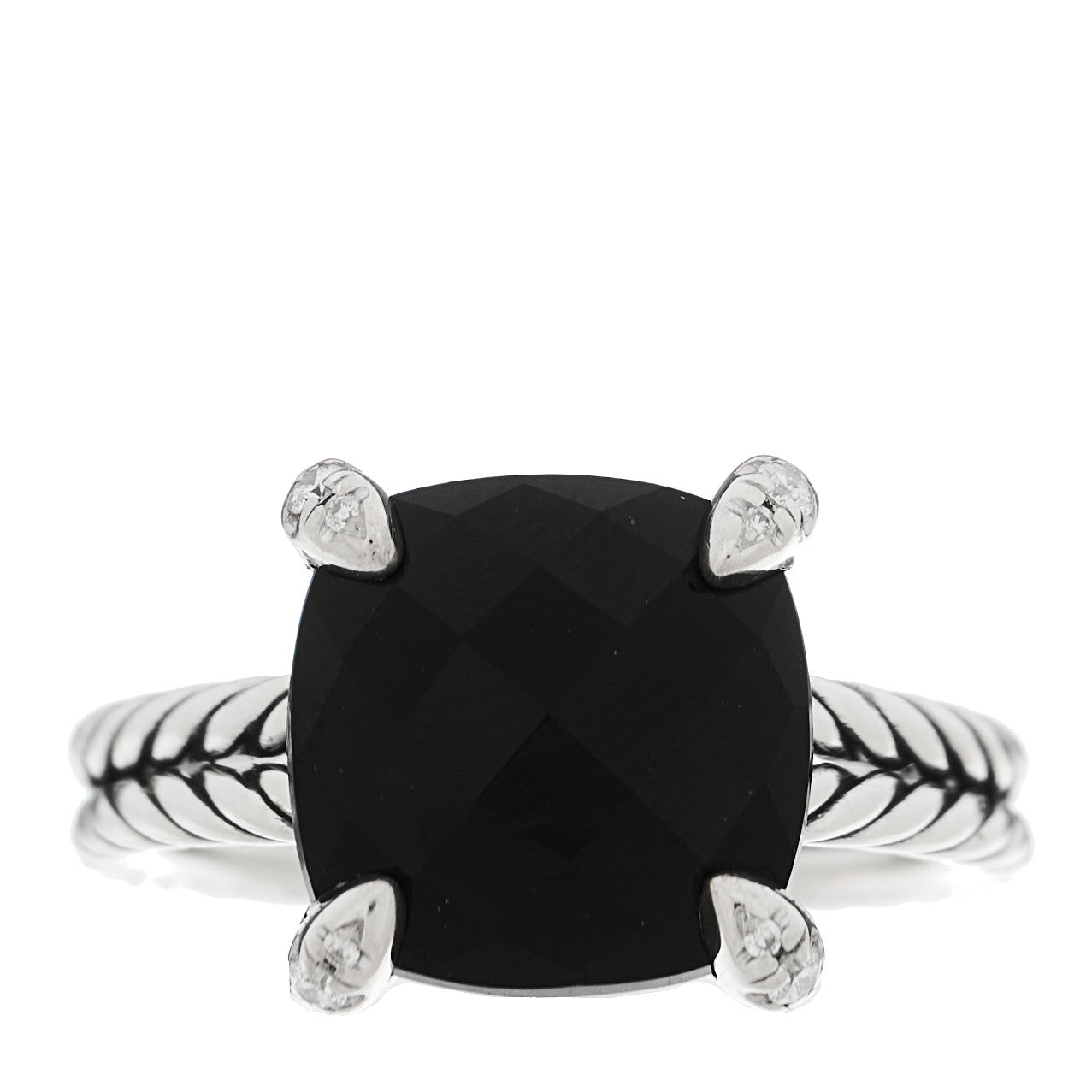 Sterling Silver Diamond Black Onyx 11mm Chatelaine Ring 54 6.75