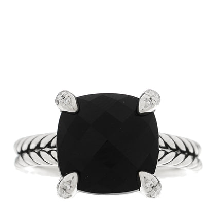 David Yurman Sterling Silver Diamond Black Onyx 11mm Chatelaine Ring 54 6.75 1 of 4