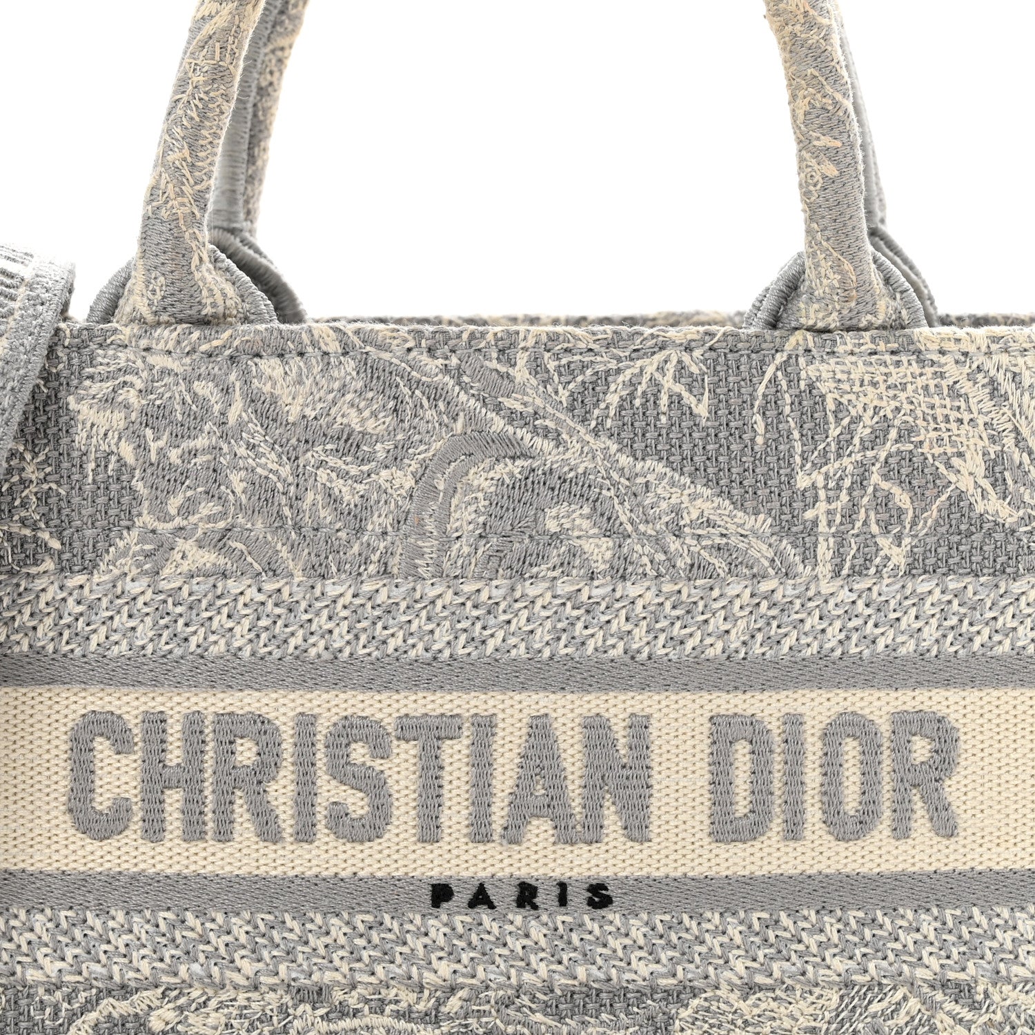 Christian Dior Canvas Embroidered Toile De Jouy Reverse Mini Book Tote With Strap Grey 8 of 14