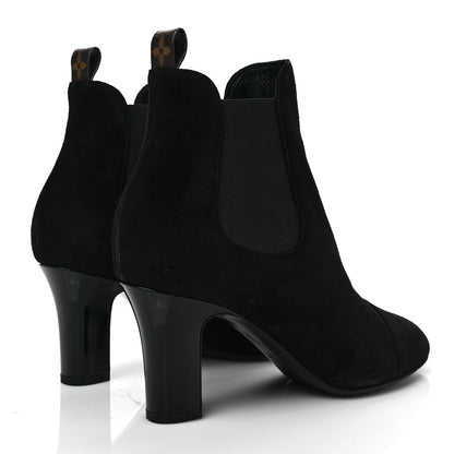 Louis Vuitton Suede Monogram Uniformes Cap Toe Chelsea 75mm Ankle Boots 38.5 Black 4 of 7