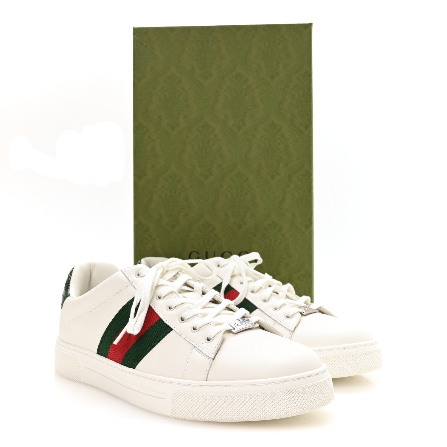 Gucci Calfskin Crocodile Web Mens Ace Sneakers 8.5 White Green 9 of 9
