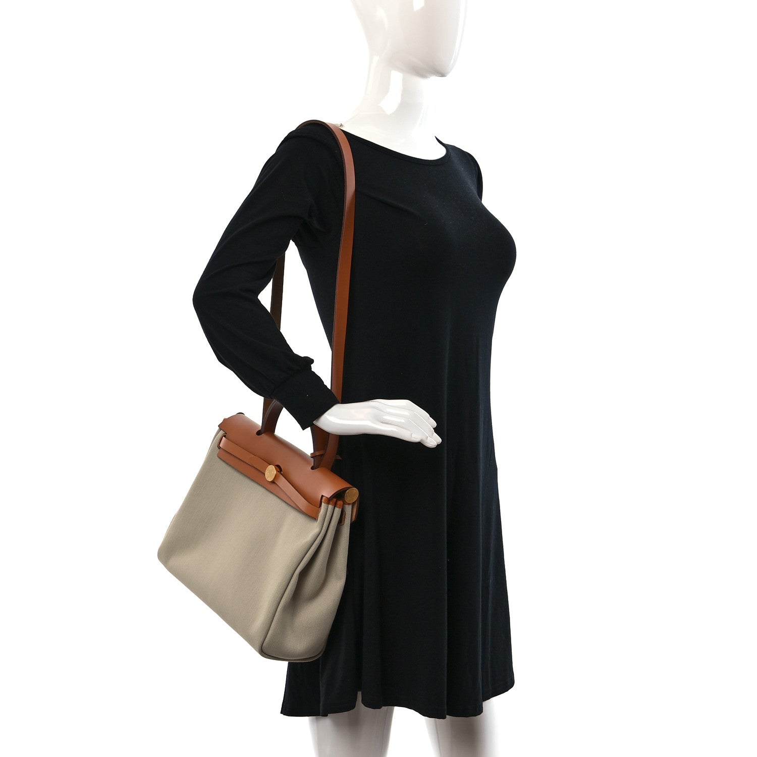 Hermes Military Toile Vache Hunter Herbag Zip Retourne 31 PM Beton Naturel 2 of 11