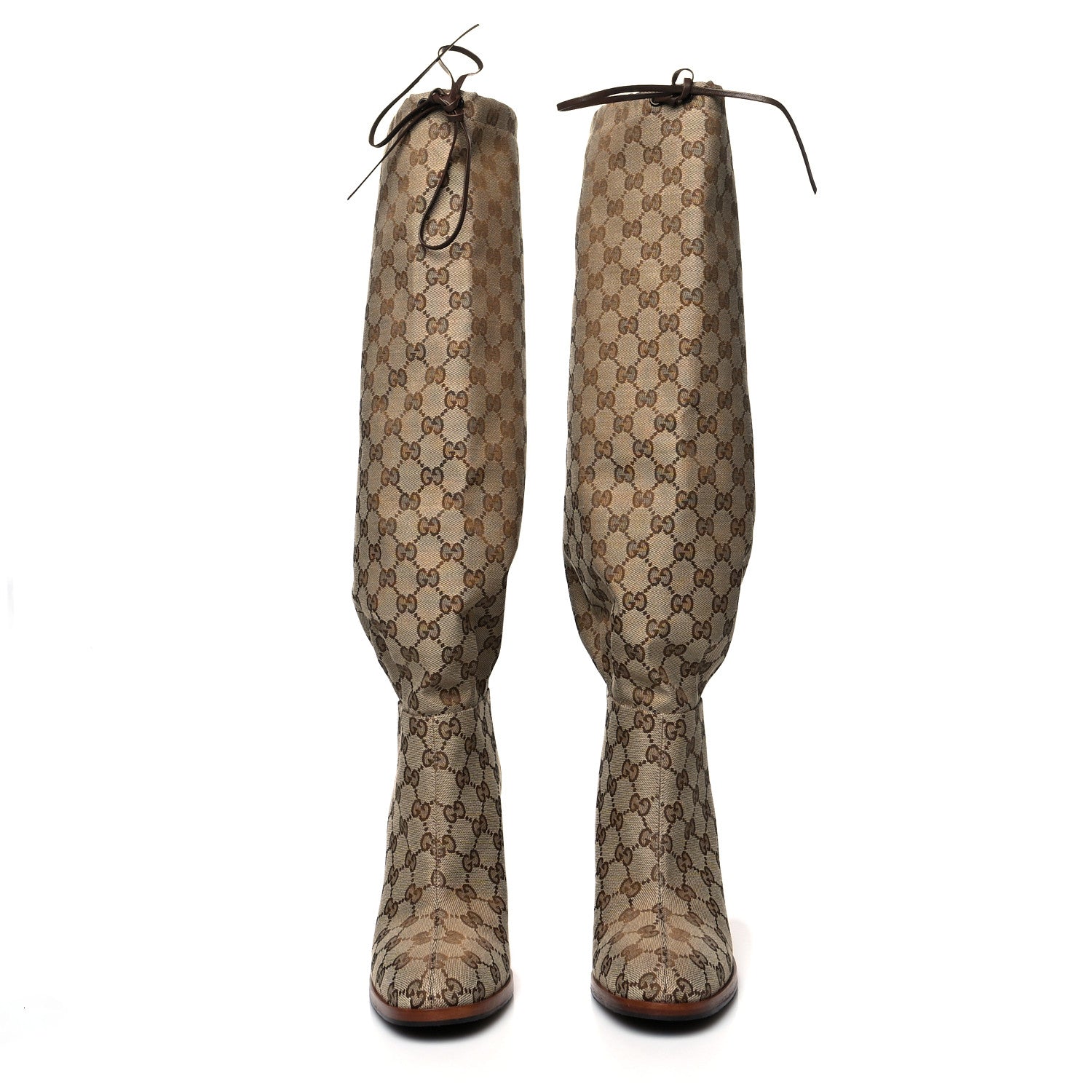 Gucci Monogram Lisa Mid Heel Boots 40.5 Beige Ebony 2 of 6