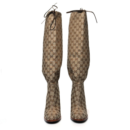Gucci Monogram Lisa Mid Heel Boots 40.5 Beige Ebony 2 of 6