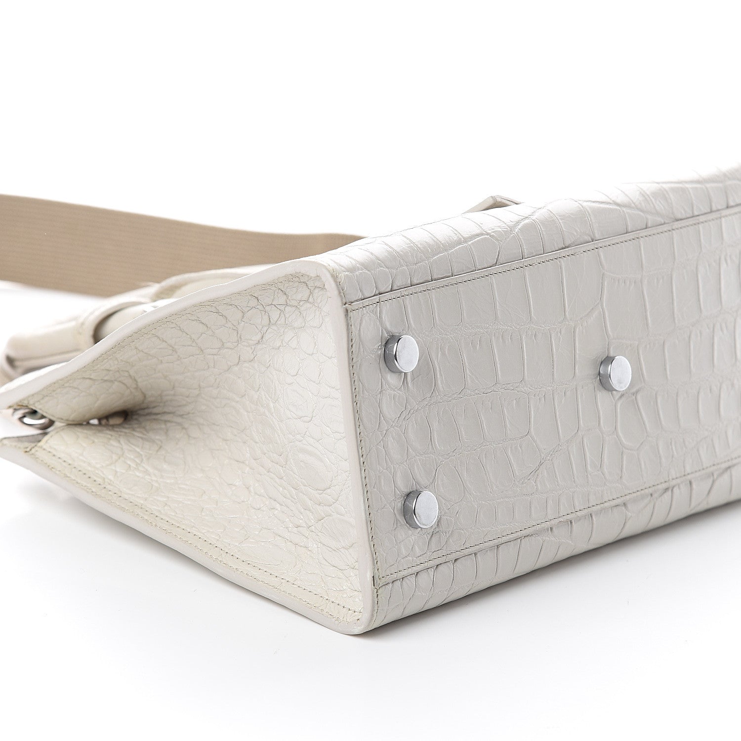Saint Laurent Calfskin Crocodile Embossed Baby Monogram Cabas Gris Perle 6 of 12