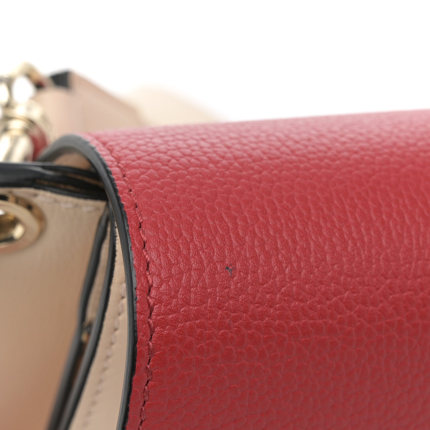 Visetos Calfskin Colorblock Mezzanin Shoulder Bag Cognac Ruby Red
