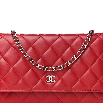 Chanel Lambskin Quilted Wallet on Chain WOC Red 9 of 22