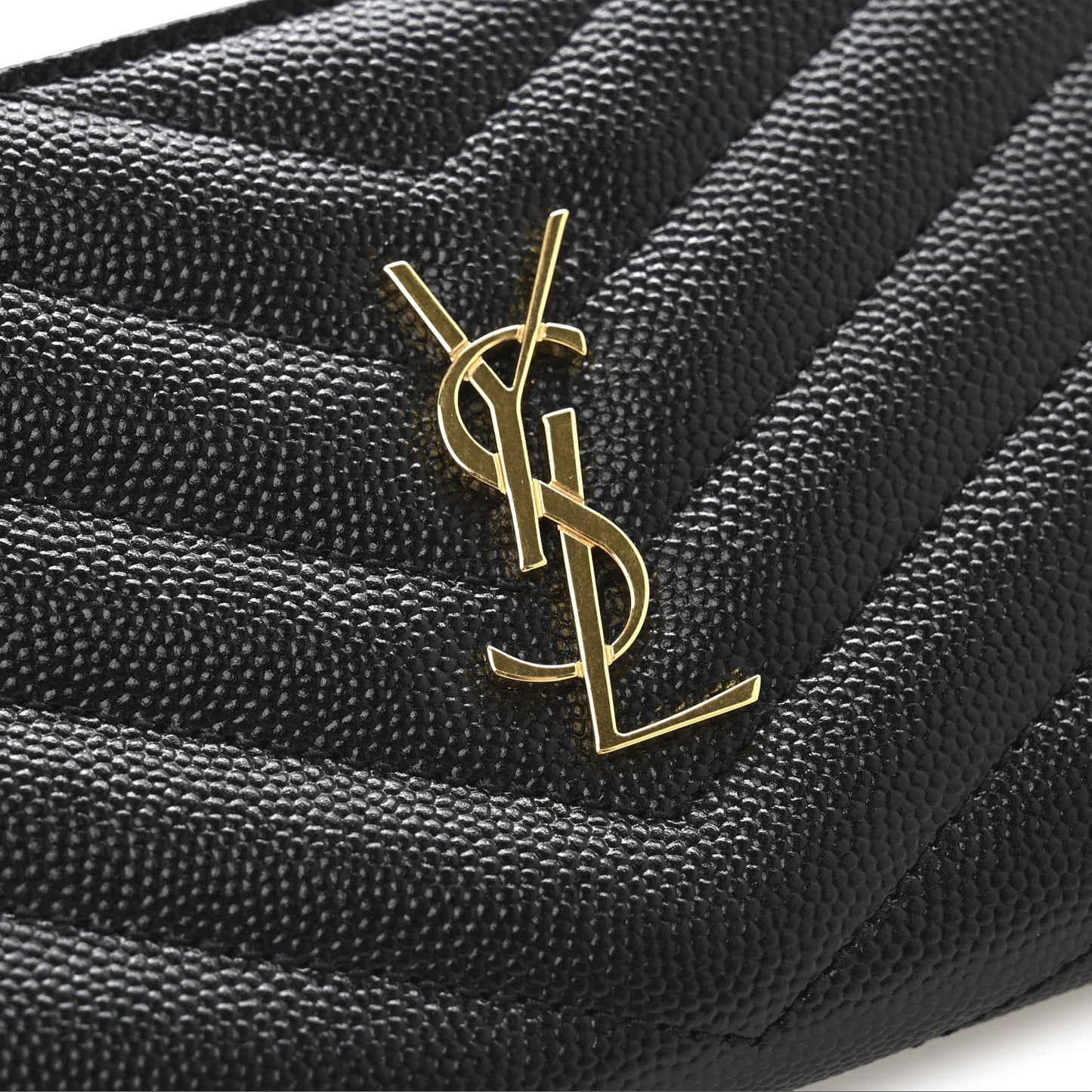 Grain De Poudre Matelasse Chevron Monogram Zipped Two-Part Wallet Black